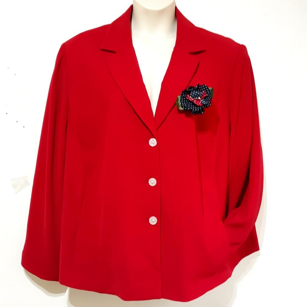 Koret Red Women 26W Blazer Jacket with Button Front & Decorative Brooch